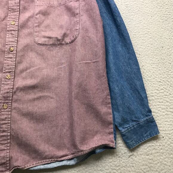 Vintage Bon Homme Button Down Denim Shirt Two Tone Mens Large Long Sleeve Pink - Picture 7 of 9